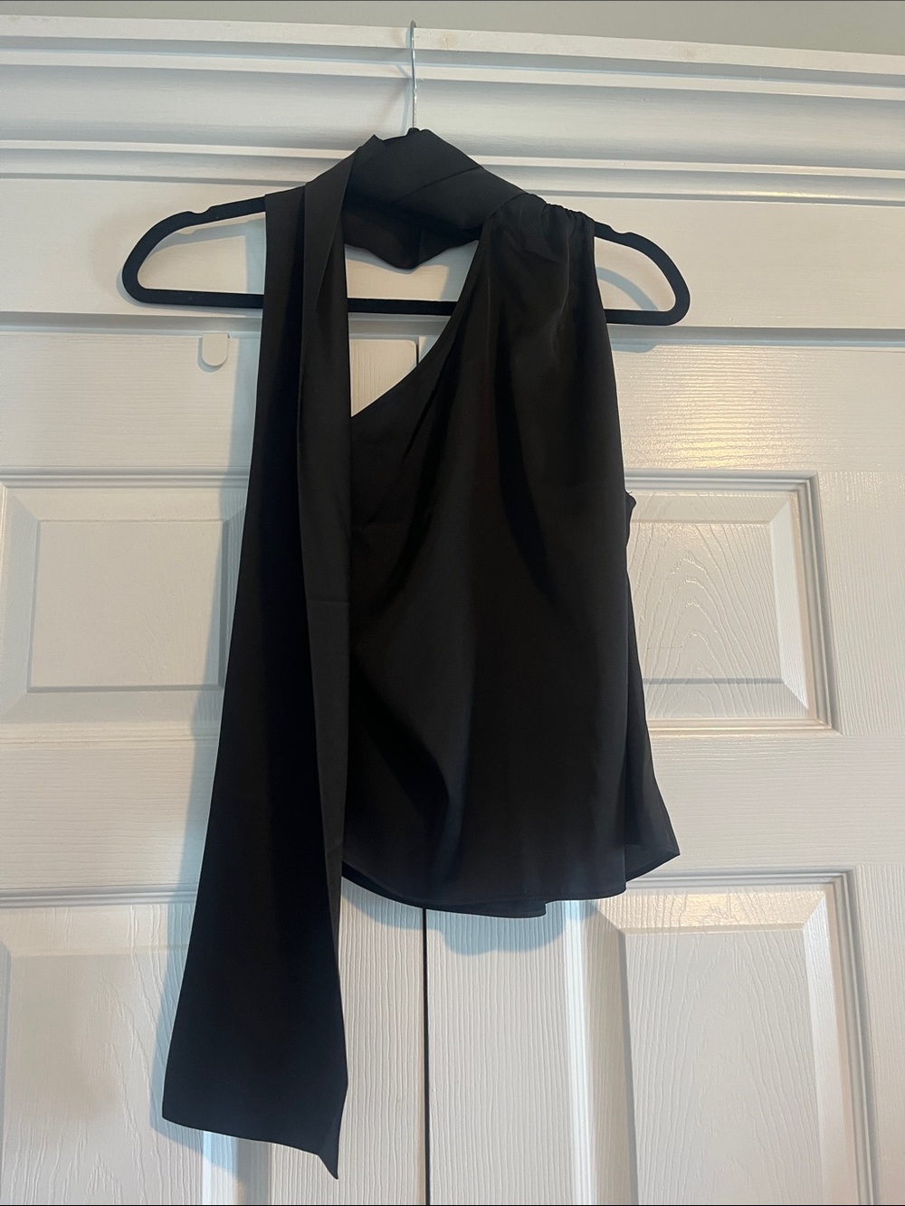 NWT Express Black One-Shoulder Top with Neck Scarf